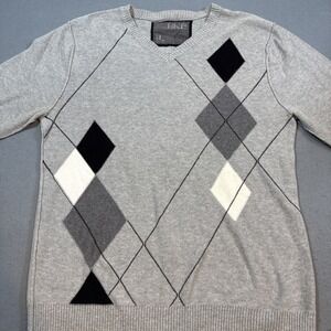 Sweater MEN LARGE  Grey  Argyle Long Sleeve V-Neck Stretch Top Buckle BKE